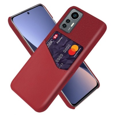 „KSQ“ Shell Xiaomi 12 Lite raudonas odinis dėklas - nugarėlė su kišenėle kortelėms | Priedai.lt