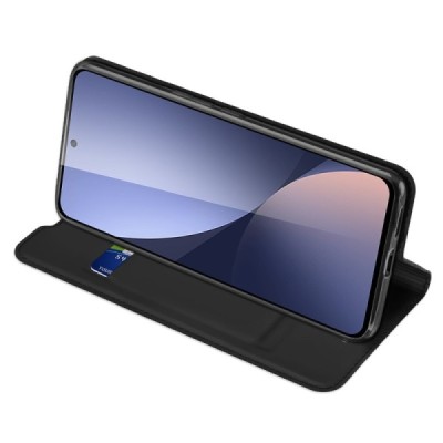 „Dux Ducis“ Skin serijos Xiaomi 12 Lite juodas odinis atverčiamas dėklas | Priedai.lt
