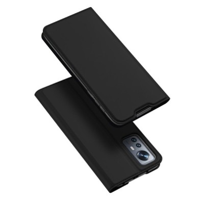 „Dux Ducis“ Skin serijos Xiaomi 12 Lite juodas odinis atverčiamas dėklas | Priedai.lt