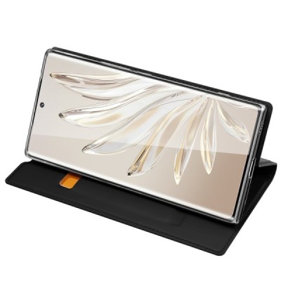 Huawei Honor 70 „Dux Ducis“ Skin sērijas melns ādas atvērams maciņš | Vacins.lv