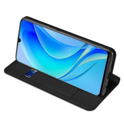 Huawei Nova Y70 „Dux Ducis“ Skin sērijas melns ādas atvērams maciņš | Vacins.lv