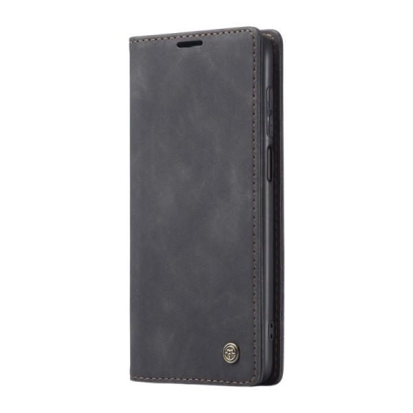 „CaseMe“ Retro solīds atvēramais ādas maciņš - melns (Redmi Note 9 Pro)
