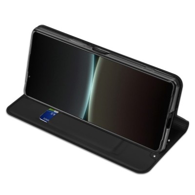 Sony Xperia 5 IV „Dux Ducis“ Skin sērijas melns ādas atvērams maciņš | Vacins.lv