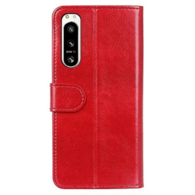 Sony Xperia 5 IV atvēramais ādas sarkans maciņš (maks) | Vacins.lv