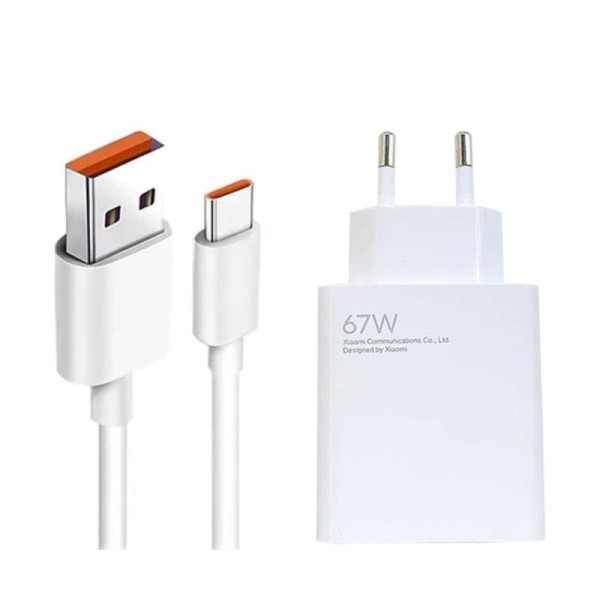 „Xiaomi“ Fast Charger sieninis įkroviklis (Max 67W) + Type-C USB laidas - baltas