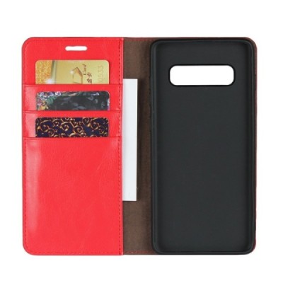 „Deluxe“ Samsung Galaxy S10+ (G975) sarkans ādas atvērams maciņš | Vacins.lv