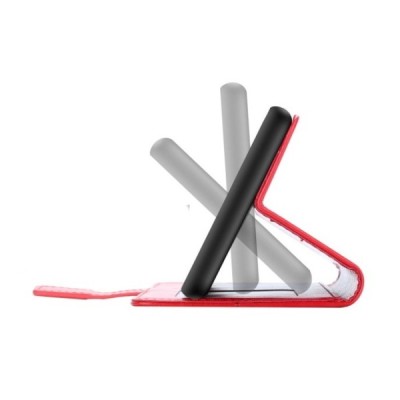 Samsung Galaxy S10+ (G975) „Line“ atvēramais ādas sarkans maciņš (maks) | Vacins.lv