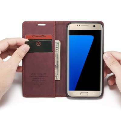 Samsung Galaxy S7 Edge (G935) CaseMe Retro solīds atvēramais ādas bordo maciņš - maks | Vacins.lv