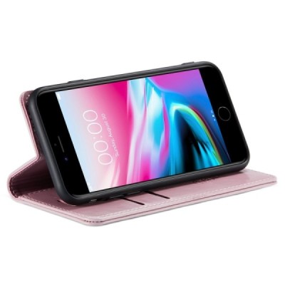 Apple iPhone 7 (iPhone 8) „CaseMe“ Leather solīds atvēramais ādas rozs maciņš - maks | Vacins.lv