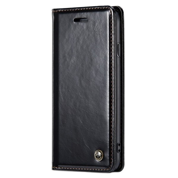 „CaseMe“ Leather solīds atvēramais ādas maciņš - melns (iPhone 6 / 7 / 8 / SE 2020 / SE 2022)