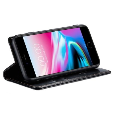 Apple iPhone 7 (iPhone 8) „CaseMe“ Leather solīds atvēramais ādas melns maciņš - maks | Vacins.lv