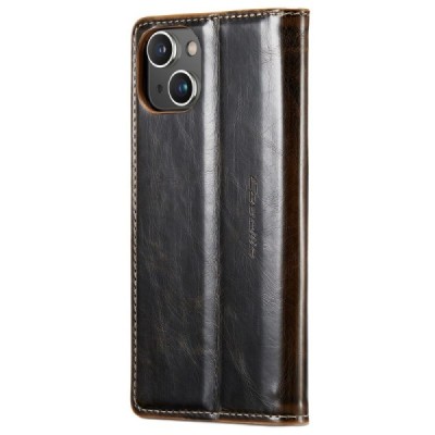 Apple iPhone 13 „CaseMe“ Leather solīds atvēramais ādas brūns maciņš - maks | Vacins.lv