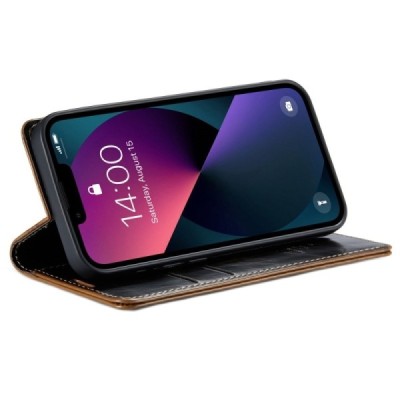 Apple iPhone 13 „CaseMe“ Leather solīds atvēramais ādas brūns maciņš - maks | Vacins.lv