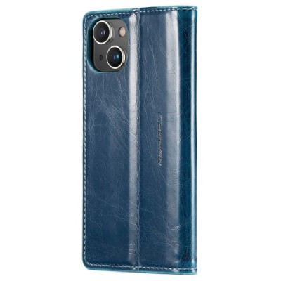 Apple iPhone 13 „CaseMe“ Leather solīds atvēramais ādas zils maciņš - maks | Vacins.lv