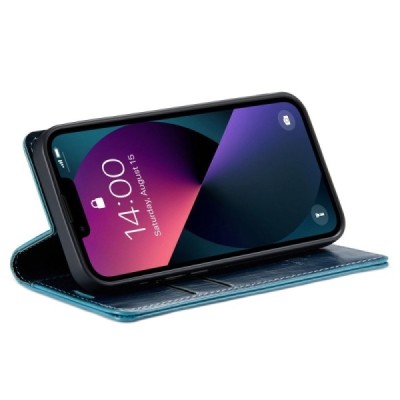 Apple iPhone 13 „CaseMe“ Leather solīds atvēramais ādas zils maciņš - maks | Vacins.lv