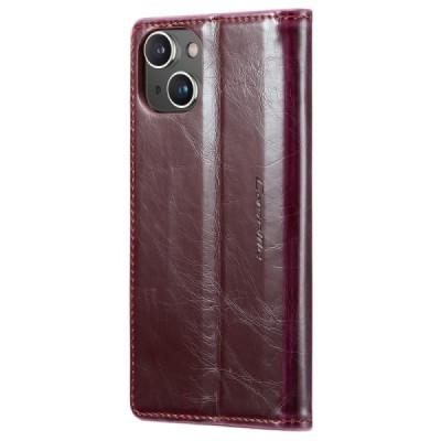 Apple iPhone 13 „CaseMe“ Leather solīds atvēramais ādas bordo maciņš - maks | Vacins.lv