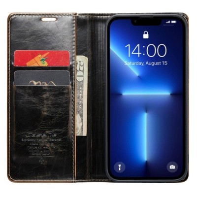 Apple iPhone 13 Pro „CaseMe“ Leather solīds atvēramais ādas brūns maciņš - maks | Vacins.lv