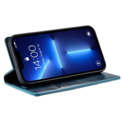 Apple iPhone 13 Pro „CaseMe“ Leather solīds atvēramais ādas zils maciņš - maks | Vacins.lv