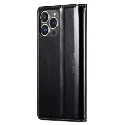 Apple iPhone 13 Pro Max „CaseMe“ Leather solīds atvēramais ādas melns maciņš - maks | Vacins.lv
