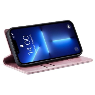 Apple iPhone 13 Pro Max „CaseMe“ Leather solīds atvēramais ādas rozs maciņš - maks | Vacins.lv