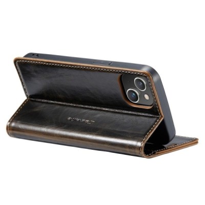 Apple iPhone 14 „CaseMe“ Leather solīds atvēramais ādas brūns maciņš - maks | Vacins.lv