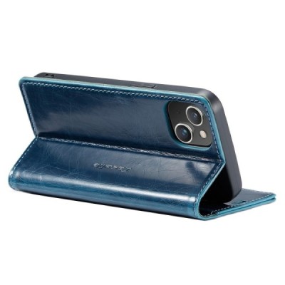 Apple iPhone 14 „CaseMe“ Leather solīds atvēramais ādas zils maciņš - maks | Vacins.lv