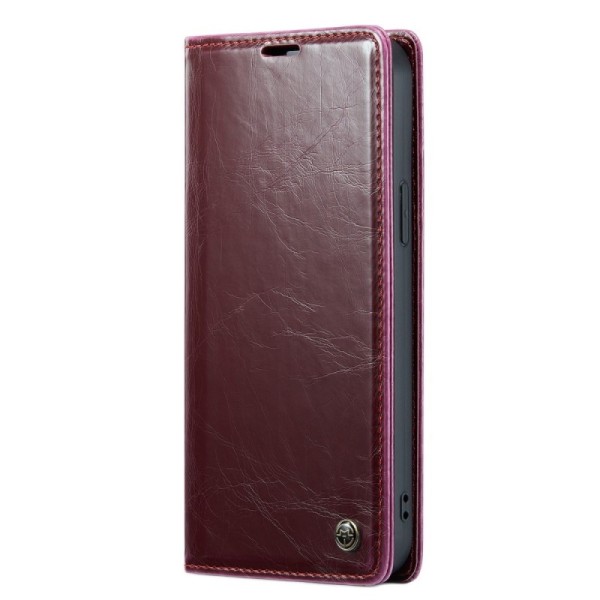 „CaseMe“ Leather solīds atvēramais ādas maciņš - bordo (iPhone 14)