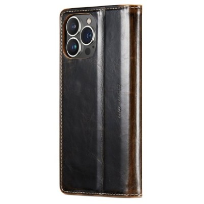 Apple iPhone 14 Pro „CaseMe“ Leather solīds atvēramais ādas brūns maciņš - maks | Vacins.lv
