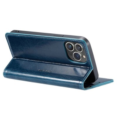 Apple iPhone 14 Pro „CaseMe“ Leather solīds atvēramais ādas zils maciņš - maks | Vacins.lv