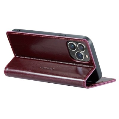 Apple iPhone 14 Pro „CaseMe“ Leather solīds atvēramais ādas bordo maciņš - maks | Vacins.lv