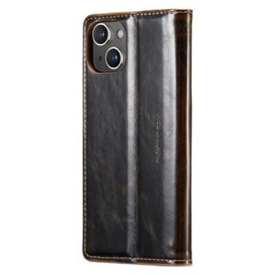 Apple iPhone 14 Plus „CaseMe“ Leather solīds atvēramais ādas brūns maciņš - maks | Vacins.lv