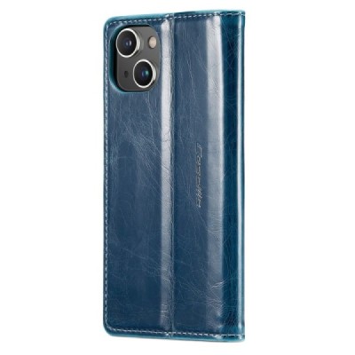 Apple iPhone 14 Plus „CaseMe“ Leather solīds atvēramais ādas zils maciņš - maks | Vacins.lv