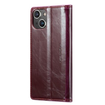 Apple iPhone 14 Plus „CaseMe“ Leather solīds atvēramais ādas bordo maciņš - maks | Vacins.lv
