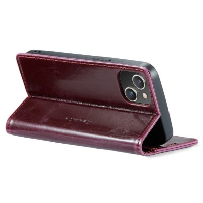 Apple iPhone 14 Plus „CaseMe“ Leather solīds atvēramais ādas bordo maciņš - maks | Vacins.lv