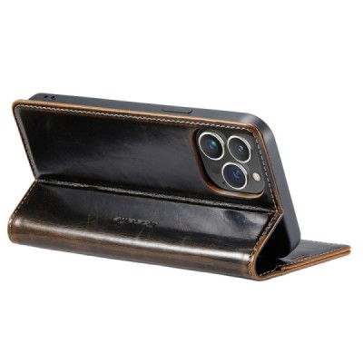 Apple iPhone 14 Pro Max „CaseMe“ Leather solīds atvēramais ādas brūns maciņš - maks | Vacins.lv