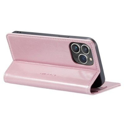 Apple iPhone 14 Pro Max „CaseMe“ Leather solīds atvēramais ādas rozs maciņš - maks | Vacins.lv