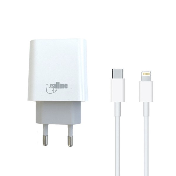„CallMe“ PD / QC sieninis įkroviklis (Max 18W) + Type-C Lightning laidas - baltas