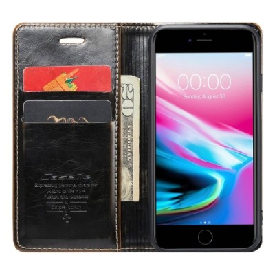 Apple iPhone 7 (iPhone 8) „CaseMe“ Leather solidus atverčiamas rudas odinis dėklas - knygutė | Priedai.lt