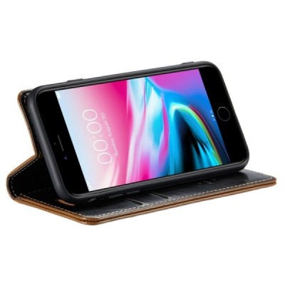 Apple iPhone 7 (iPhone 8) „CaseMe“ Leather solidus atverčiamas rudas odinis dėklas - knygutė | Priedai.lt