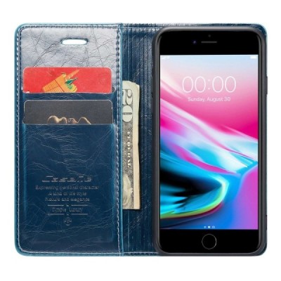 Apple iPhone 7 (iPhone 8) „CaseMe“ Leather solīds atvēramais ādas zils maciņš - maks | Vacins.lv