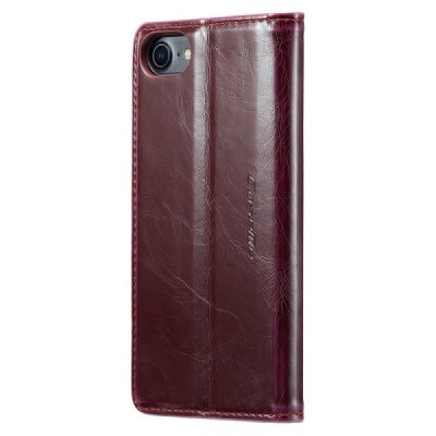 Apple iPhone 7 (iPhone 8) „CaseMe“ Leather solīds atvēramais ādas bordo maciņš - maks | Vacins.lv
