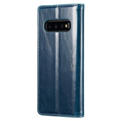 Samsung Galaxy S10 (G973) „CaseMe“ Leather solīds atvēramais ādas zils maciņš - maks | Vacins.lv