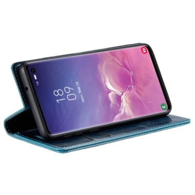 Samsung Galaxy S10 (G973) „CaseMe“ Leather solīds atvēramais ādas zils maciņš - maks | Vacins.lv