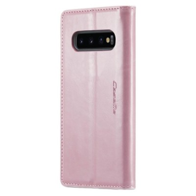 Samsung Galaxy S10 (G973) „CaseMe“ Leather solīds atvēramais ādas rozs maciņš - maks | Vacins.lv