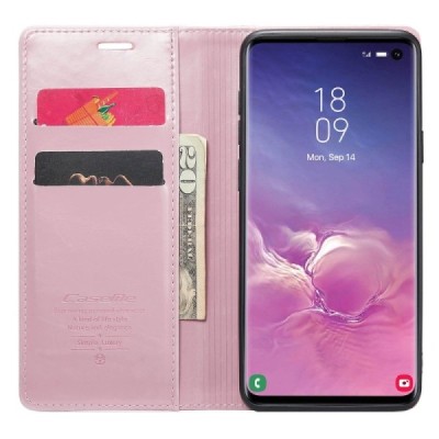 Samsung Galaxy S10 (G973) „CaseMe“ Leather solīds atvēramais ādas rozs maciņš - maks | Vacins.lv