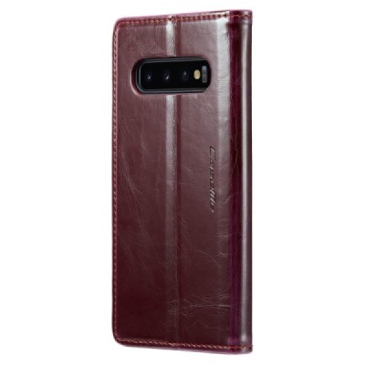 Samsung Galaxy S10 (G973) „CaseMe“ Leather solīds atvēramais ādas bordo maciņš - maks | Vacins.lv