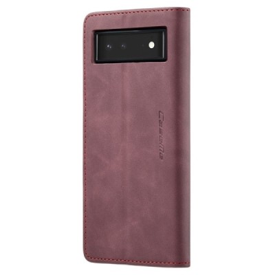 Google Pixel 6 CaseMe Retro solīds atvēramais ādas bordo maciņš - maks | Vacins.lv