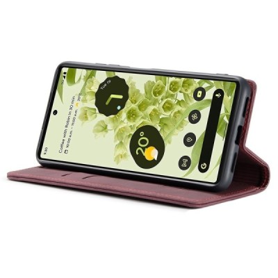 Google Pixel 6 CaseMe Retro solīds atvēramais ādas bordo maciņš - maks | Vacins.lv