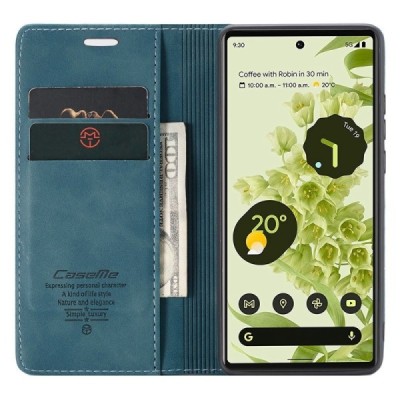 Google Pixel 6 CaseMe Retro solīds atvēramais ādas zaļš maciņš - maks | Vacins.lv