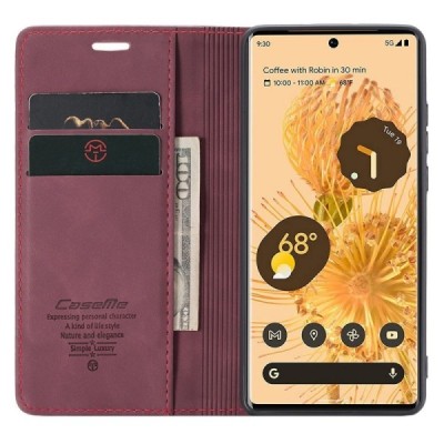 Google Pixel 6 Pro CaseMe Retro solīds atvēramais ādas bordo maciņš - maks | Vacins.lv